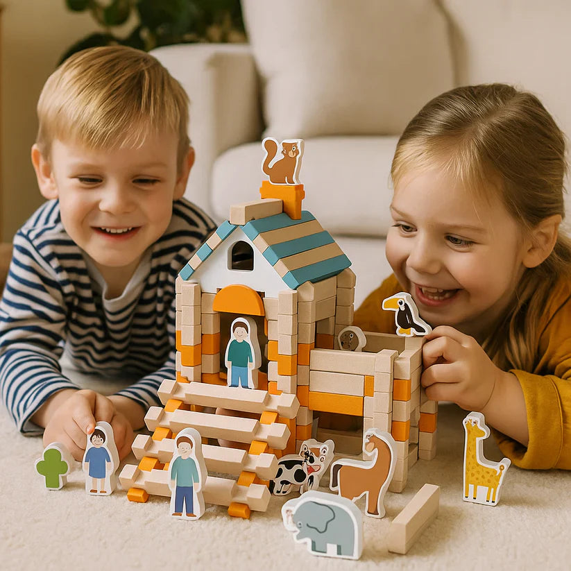 Koka konstrukciju klucīši – likšanas un būvēšanas rotaļlieta