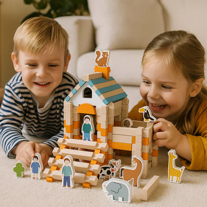 Koka konstrukciju klucīši – likšanas un būvēšanas rotaļlieta