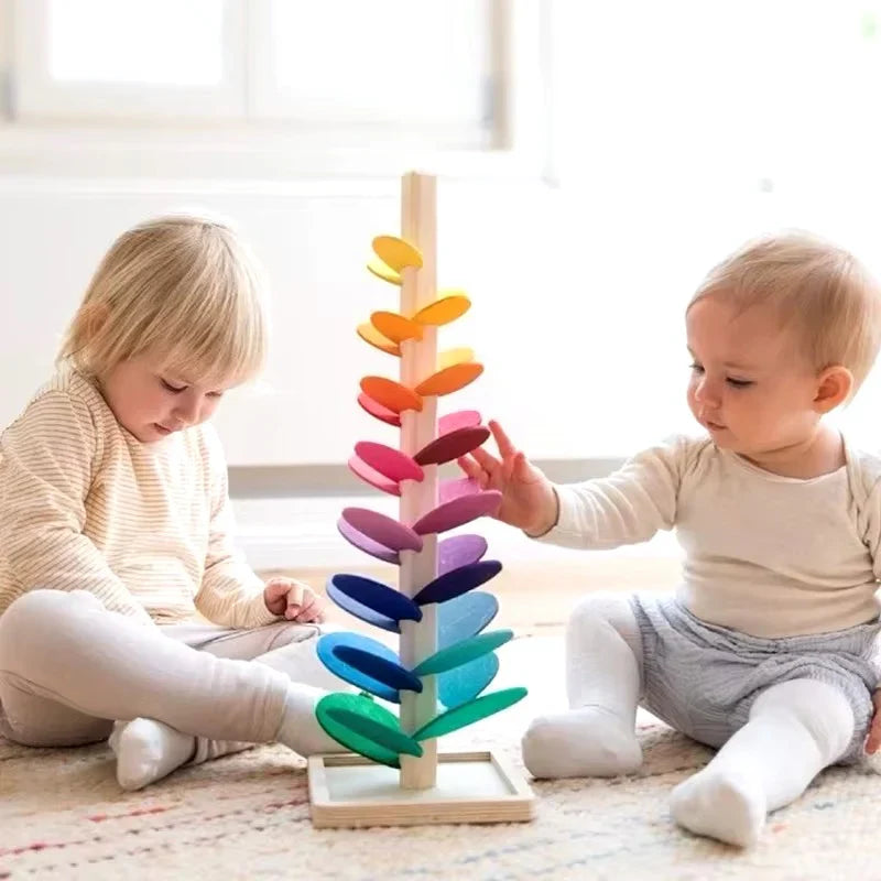 Montessori koka varavīksnes lodīšu tornis