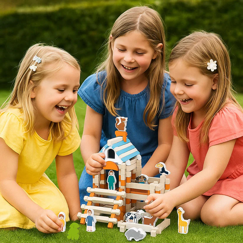 Koka konstrukciju klucīši – likšanas un būvēšanas rotaļlieta