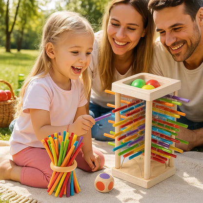 Koka izglītojošā spēle ar bumbiņām un kociņiem
