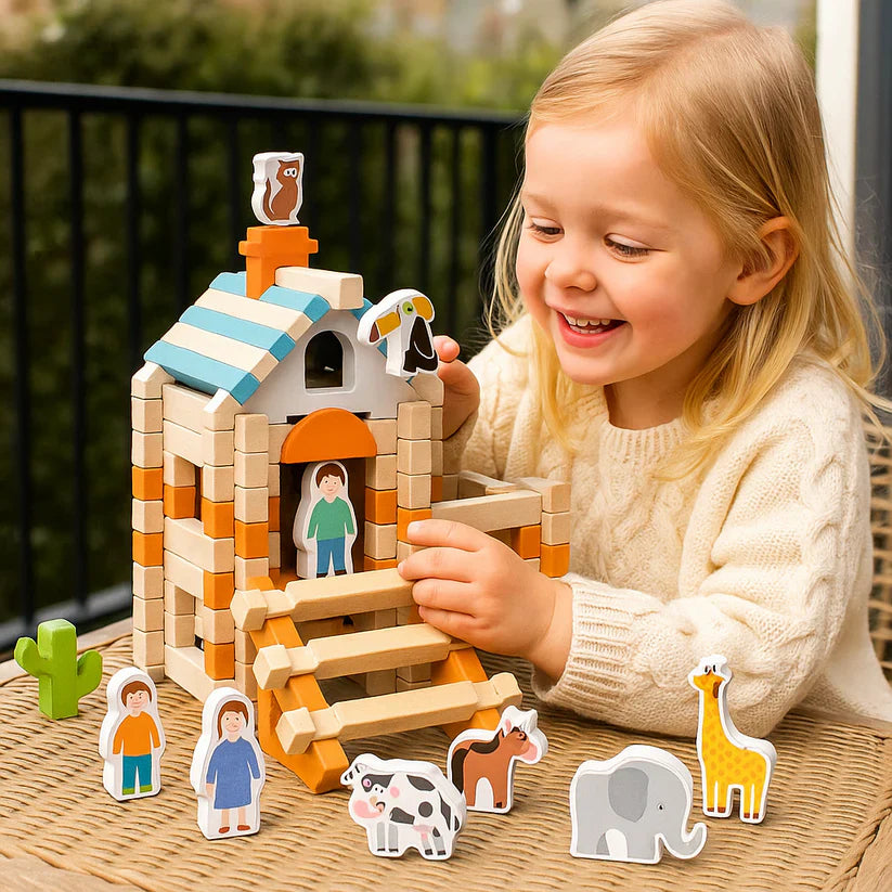 Koka konstrukciju klucīši – likšanas un būvēšanas rotaļlieta