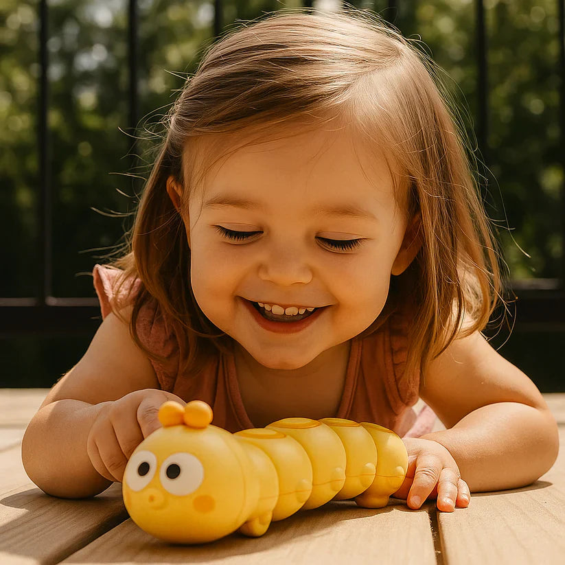 Nakrūvējama kāpura rotaļlieta bērniem – attīsta spēju gulēt uz vēderiņa un veicina rāpošanu