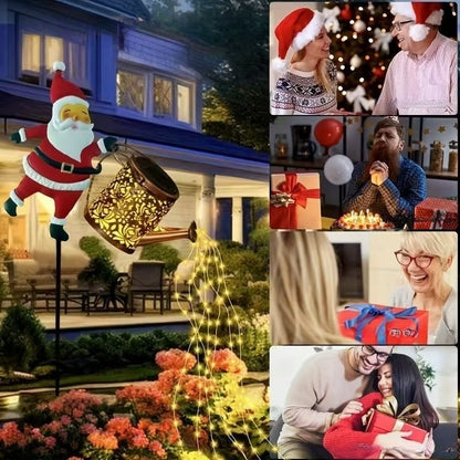 Ziemassvētku vecīša laistāmā kanna ar saules bateriju un zemē ieduramu statīvu