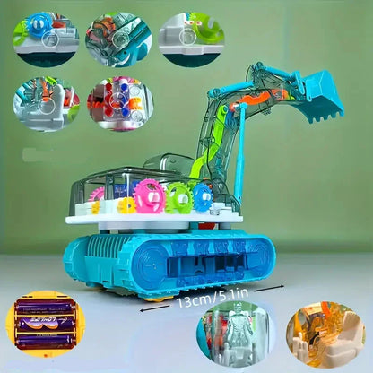 Dejojošs un gaismās mirgojošs muzikālais ekskavators