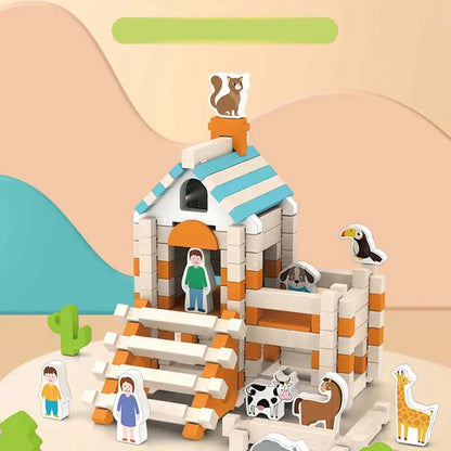 Koka konstrukciju klucīši – likšanas un būvēšanas rotaļlieta