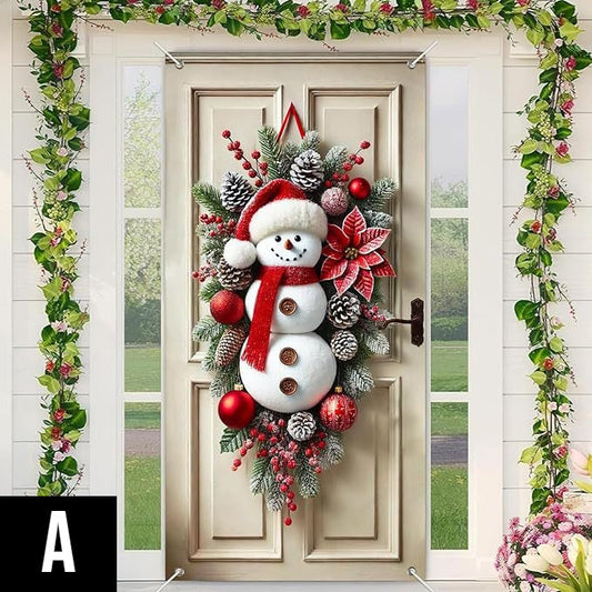 Ziemassvētku durvju vainags ar lentu un zvaniņiem – iespaidīgs svētku akcents