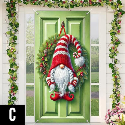 Ziemassvētku durvju vainags ar lentu un zvaniņiem – iespaidīgs svētku akcents